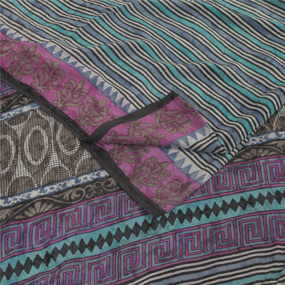 Sanskriti Vintage Sarees Hand Block Printed Pure Crepe Sari 5+yd Craft Fabric