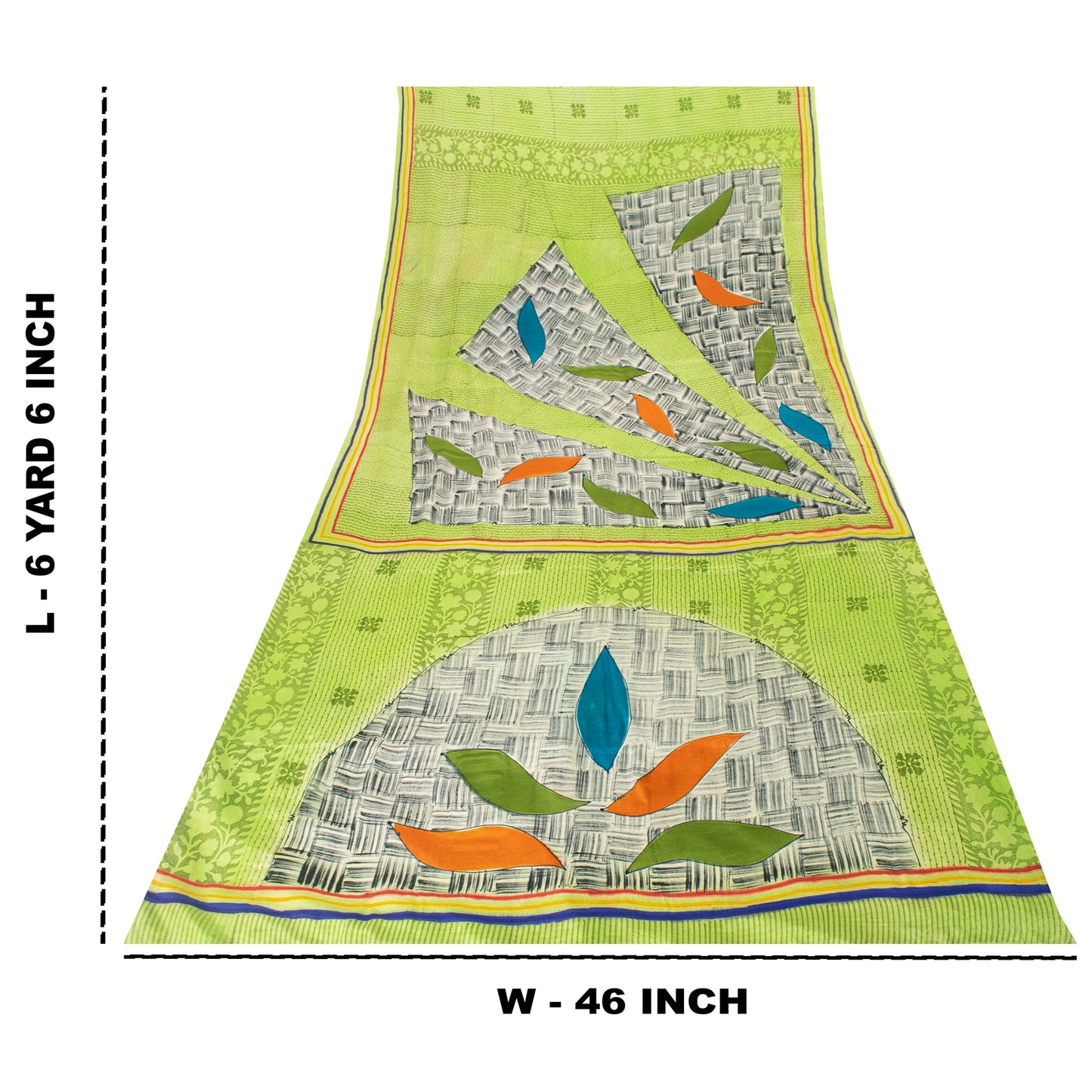 Sanskriti Vintage Sarees Green Pure Crepe Silk Printed Sari 6+yd Craft Fabric