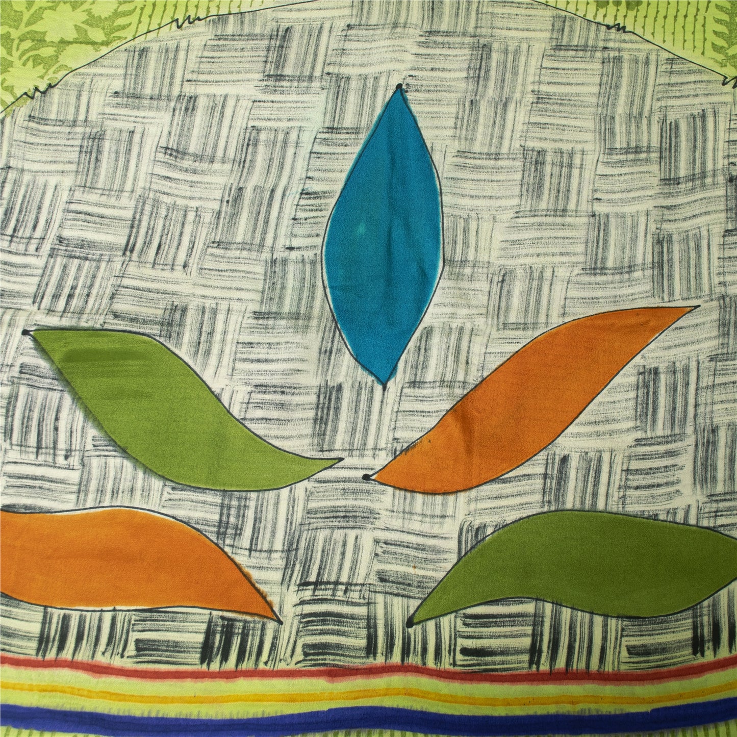 Sanskriti Vintage Sarees Green Pure Crepe Silk Printed Sari 6+yd Craft Fabric