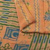 Sanskriti Vintage Sarees Peach Pure Crepe Silk Printed Sari 5+yd Craft Fabric