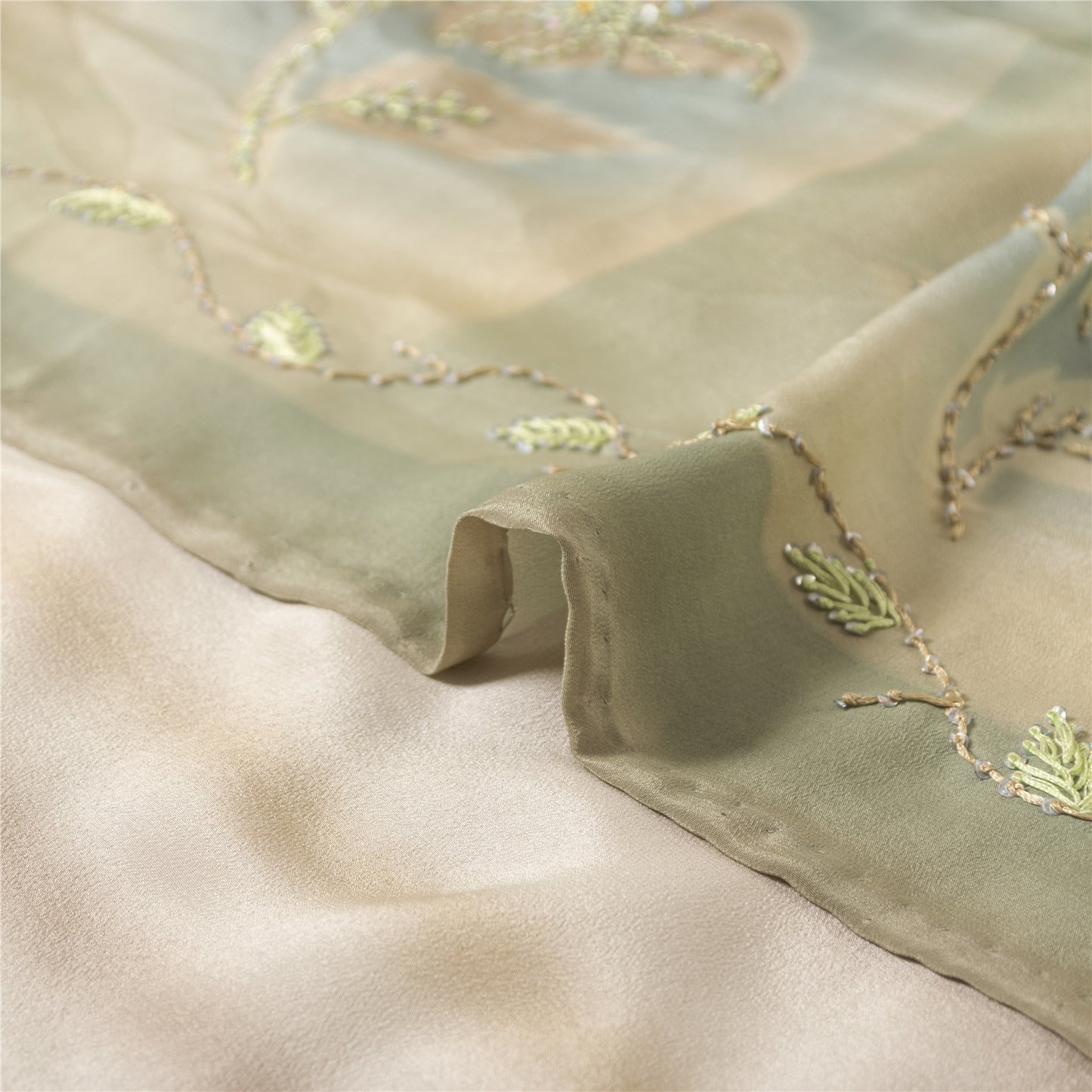 Sanskriti Vintage Sarees Peach Pure Crepe Hand Embroidered Sari 6+yd Fabric