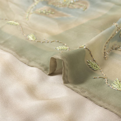 Sanskriti Vintage Sarees Peach Pure Crepe Hand Embroidered Sari 6+yd Fabric