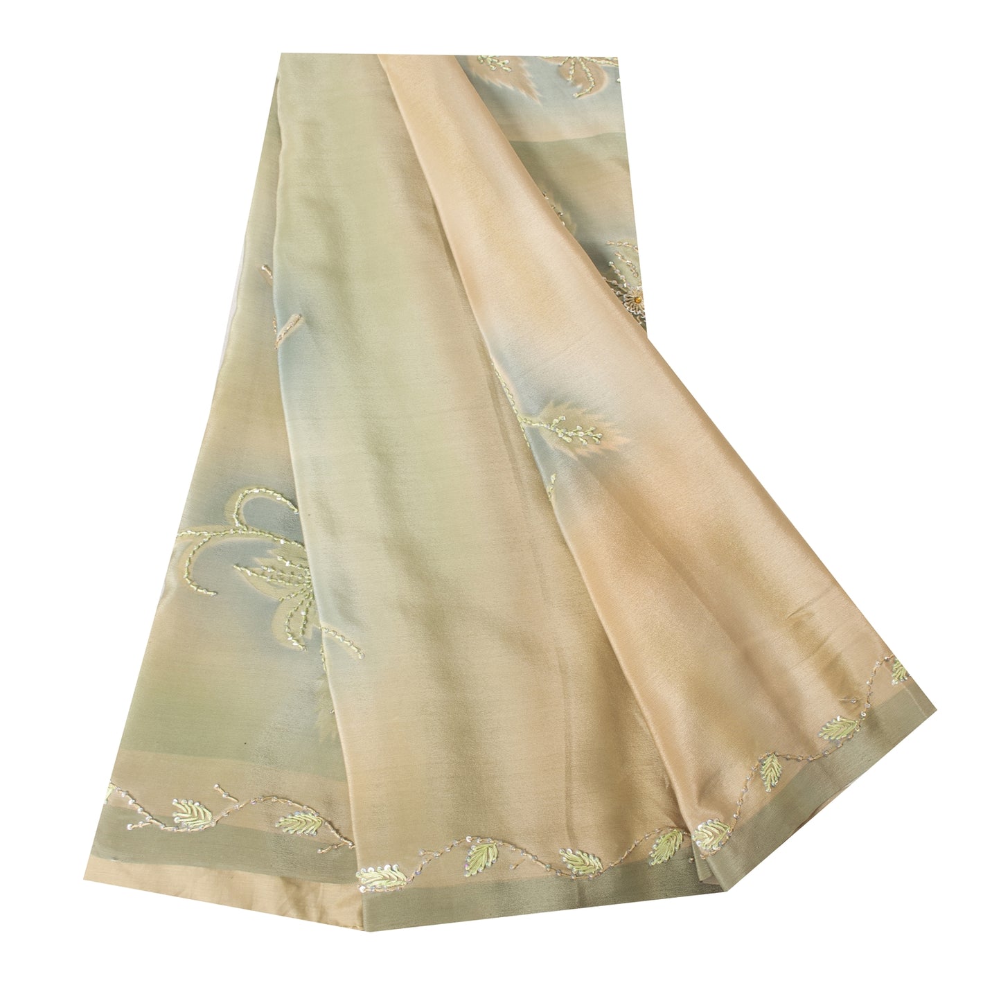 Sanskriti Vintage Sarees Peach Pure Crepe Hand Embroidered Sari 6+yd Fabric