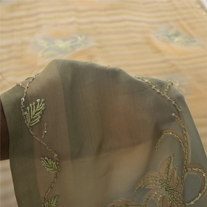 Sanskriti Vintage Sarees Peach Pure Crepe Hand Embroidered Sari 6+yd Fabric