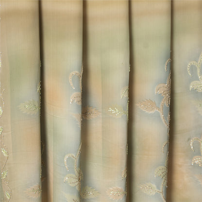 Sanskriti Vintage Sarees Peach Pure Crepe Hand Embroidered Sari 6+yd Fabric