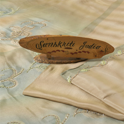 Sanskriti Vintage Sarees Peach Pure Crepe Hand Embroidered Sari 6+yd Fabric