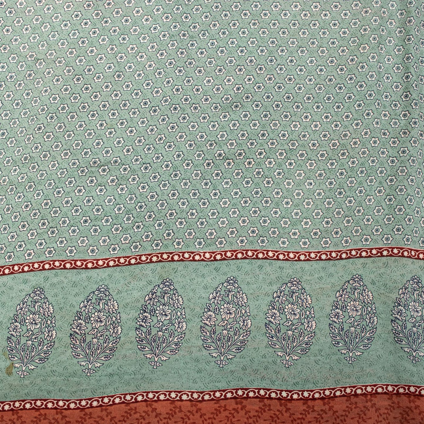 Sanskriti Vintage Saree Peach-Blue Pure Crepe Floral Print Sari 5.5+Yard Fabric