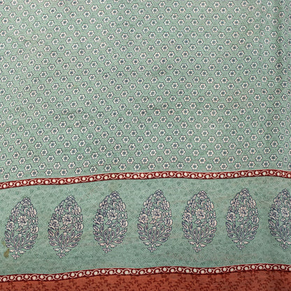 Sanskriti Vintage Saree Peach-Blue Pure Crepe Floral Print Sari 5.5+Yard Fabric