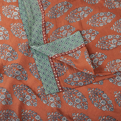 Sanskriti Vintage Saree Peach-Blue Pure Crepe Floral Print Sari 5.5+Yard Fabric