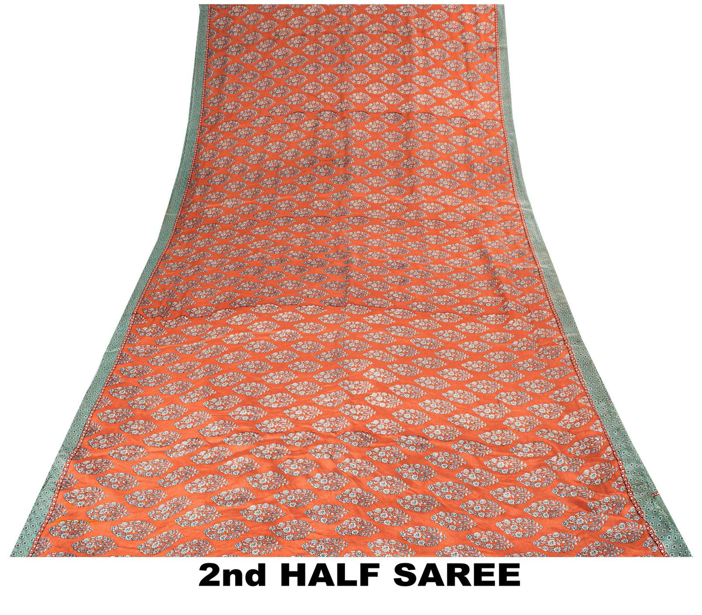 Sanskriti Vintage Saree Peach-Blue Pure Crepe Floral Print Sari 5.5+Yard Fabric