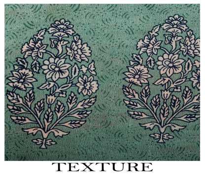 Sanskriti Vintage Saree Peach-Blue Pure Crepe Floral Print Sari 5.5+Yard Fabric