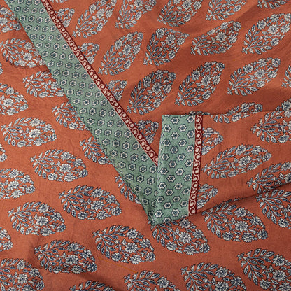 Sanskriti Vintage Saree Peach-Blue Pure Crepe Floral Print Sari 5.5+Yard Fabric