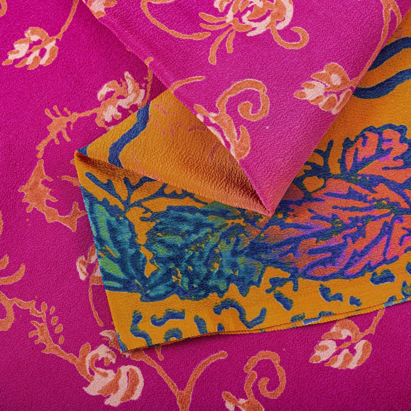 Sanskriti Vintage Saree Pink Pure Crepe Floral Print Indian Sari 5.5+Yard Fabric