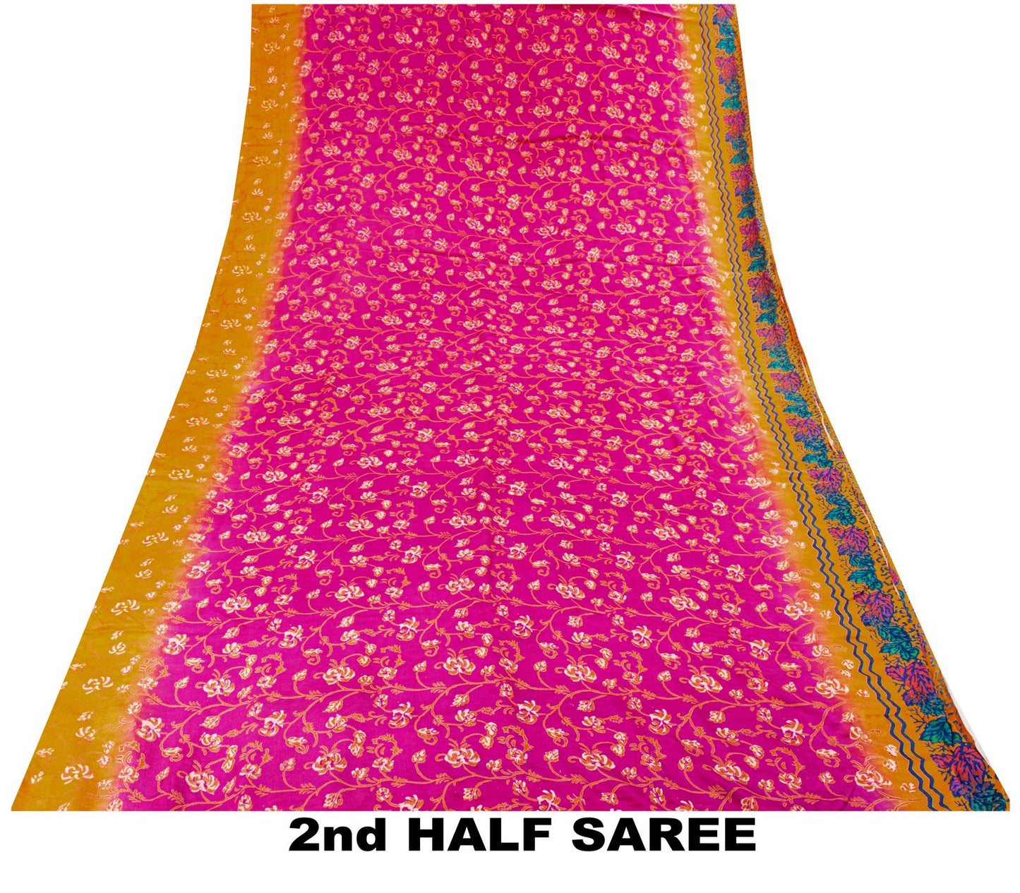 Sanskriti Vintage Saree Pink Pure Crepe Floral Print Indian Sari 5.5+Yard Fabric