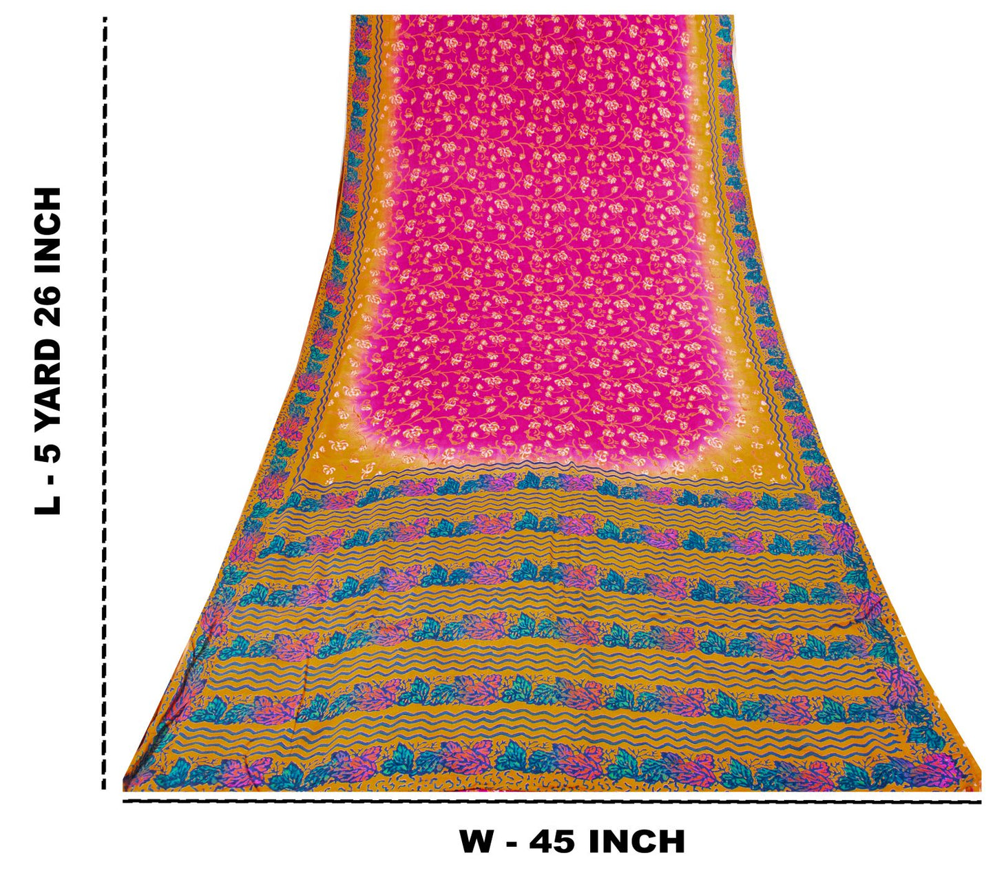 Sanskriti Vintage Saree Pink Pure Crepe Floral Print Indian Sari 5.5+Yard Fabric
