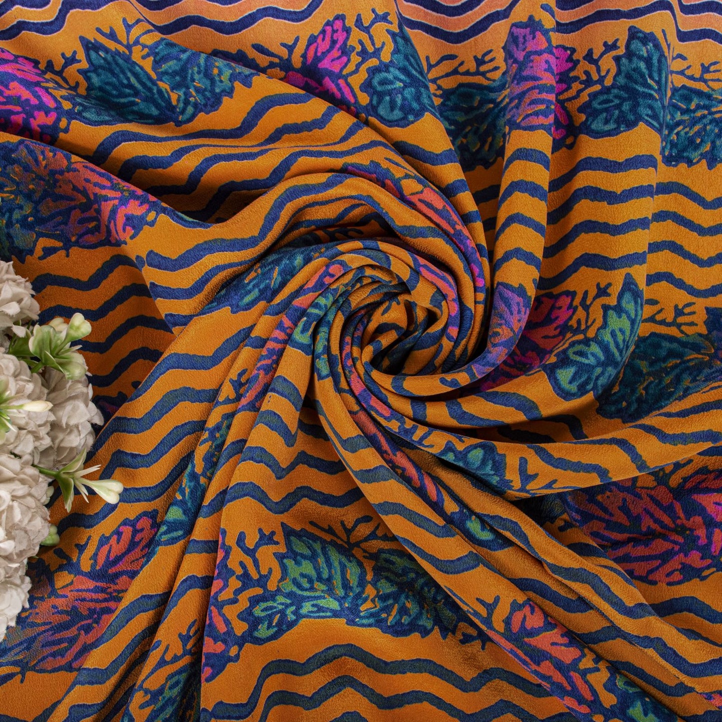 Sanskriti Vintage Saree Pink Pure Crepe Floral Print Indian Sari 5.5+Yard Fabric