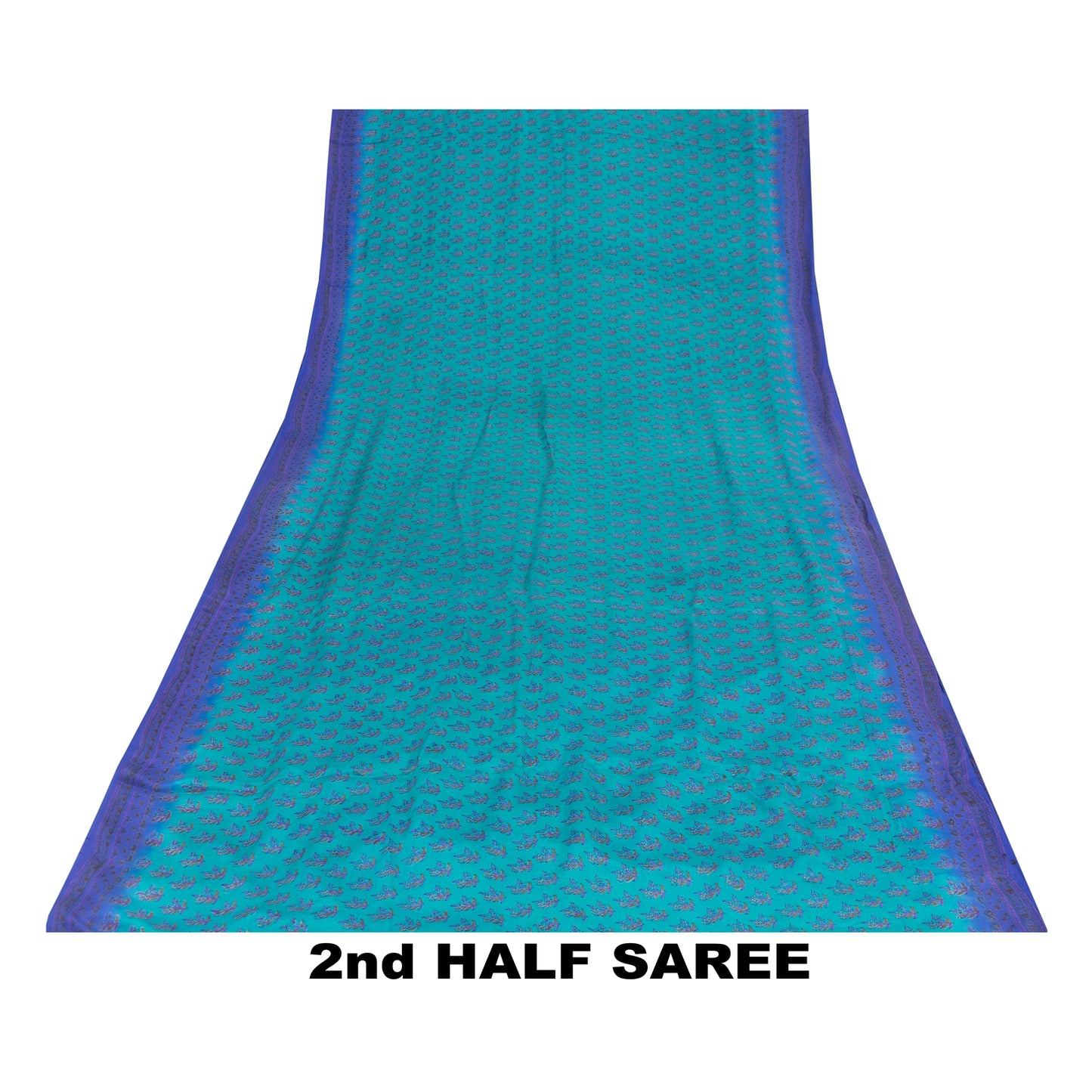 Sanskriti Vintage Sarees Green & Blue 100% Pure Crepe Floral Printed 5+YD Sari