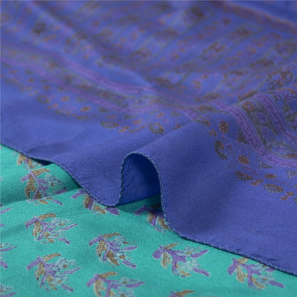Sanskriti Vintage Sarees Green & Blue 100% Pure Crepe Floral Printed 5+YD Sari
