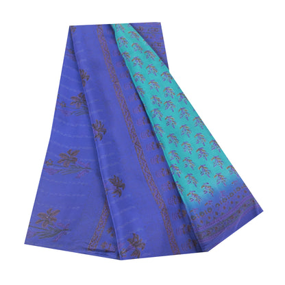 Sanskriti Vintage Sarees Green & Blue 100% Pure Crepe Floral Printed 5+YD Sari