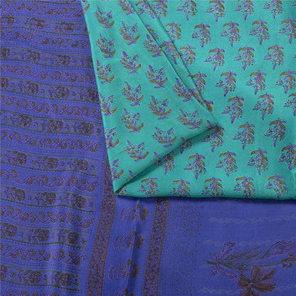 Sanskriti Vintage Sarees Green & Blue 100% Pure Crepe Floral Printed 5+YD Sari