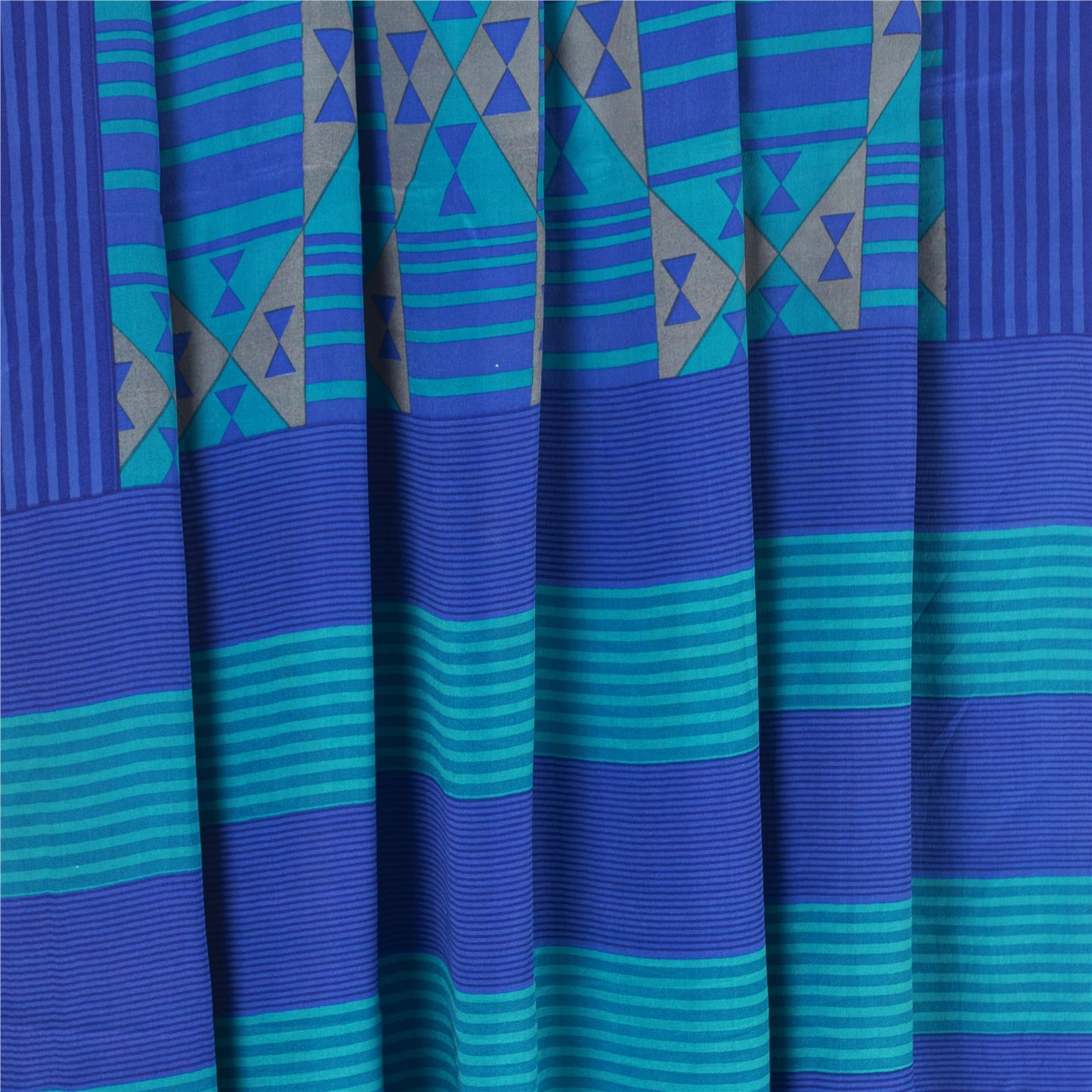 Sanskriti Vintage Sarees Blue 100% Pure Crepe Geometric Print 5+YD Textile Sari