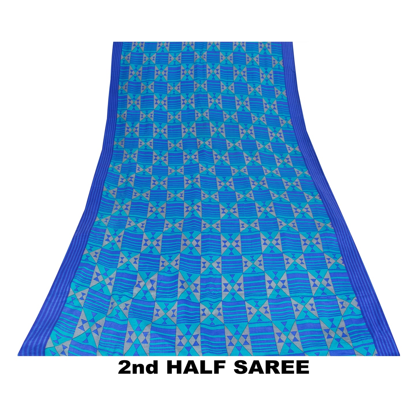 Sanskriti Vintage Sarees Blue 100% Pure Crepe Geometric Print 5+YD Textile Sari