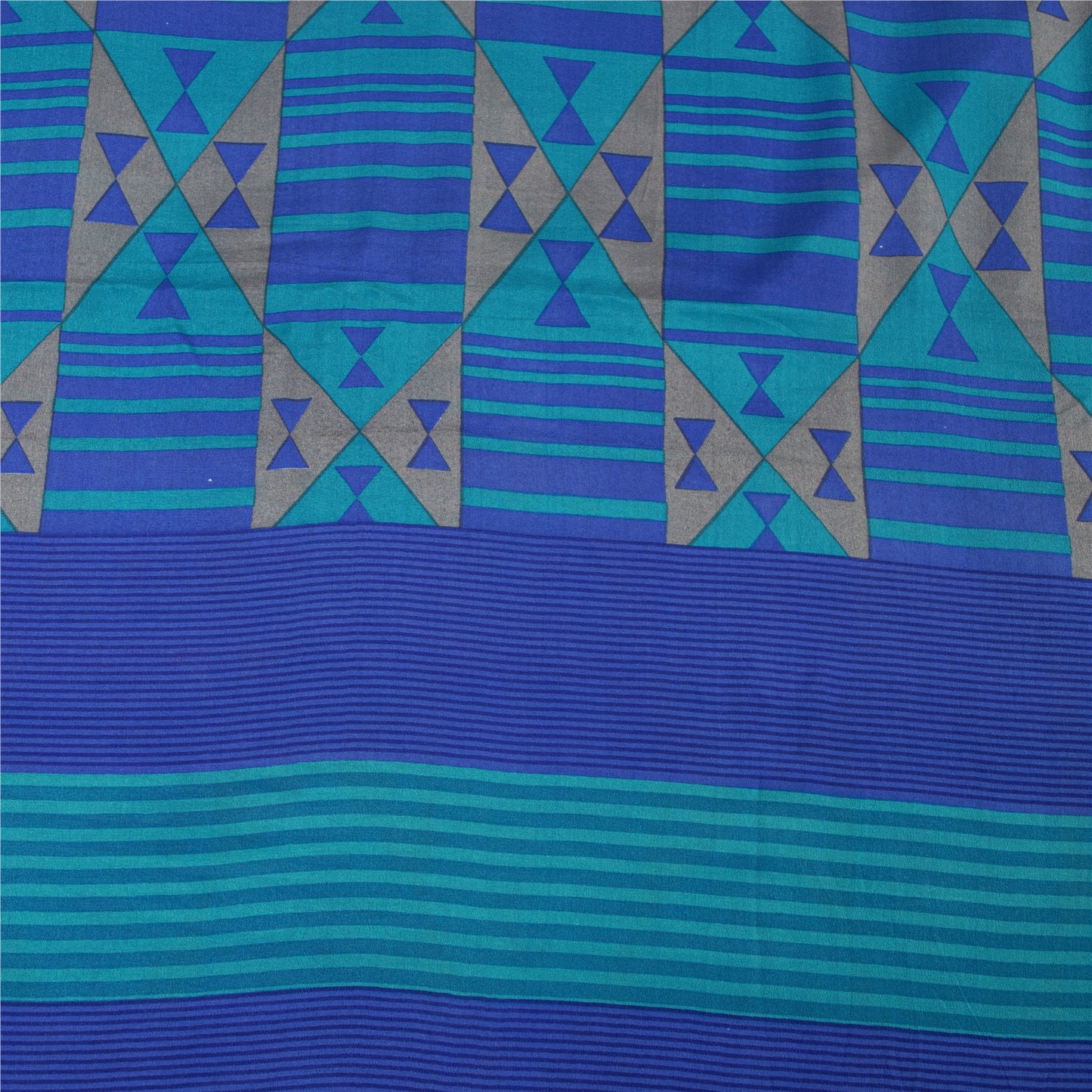 Sanskriti Vintage Sarees Blue 100% Pure Crepe Geometric Print 5+YD Textile Sari