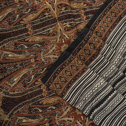 Sanskriti Vintage Saree Black Pure Crepe Abstract Printed Sari 5.5+Yard Fabric