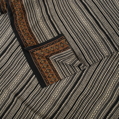Sanskriti Vintage Saree Black Pure Crepe Abstract Printed Sari 5.5+Yard Fabric
