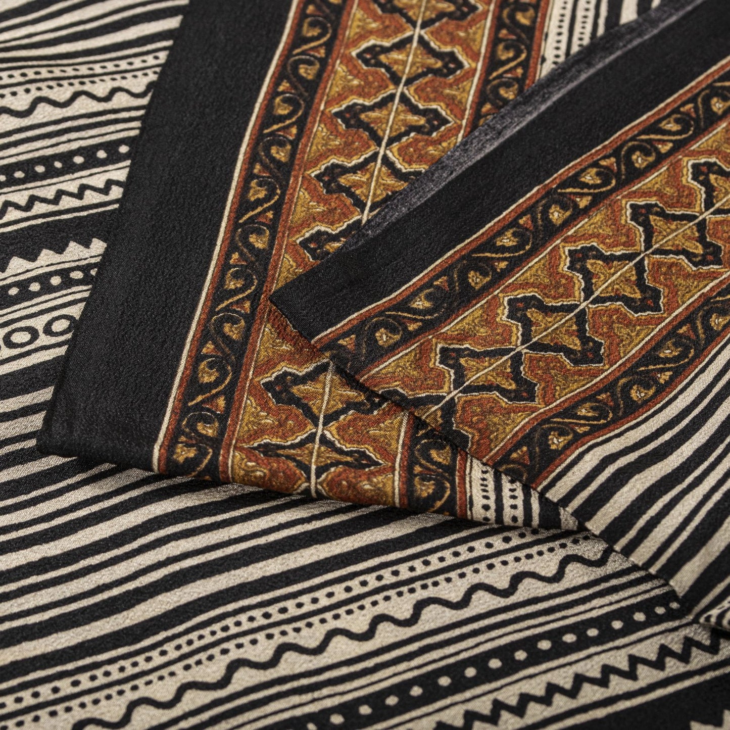 Sanskriti Vintage Saree Black Pure Crepe Abstract Printed Sari 5.5+Yard Fabric