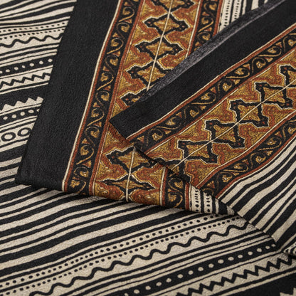 Sanskriti Vintage Saree Black Pure Crepe Abstract Printed Sari 5.5+Yard Fabric