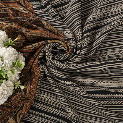 Sanskriti Vintage Saree Black Pure Crepe Abstract Printed Sari 5.5+Yard Fabric