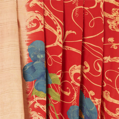 Sanskriti Vintage Sarees Red Pure Crepe Digital Printed Sari 5+yd Craft Fabric