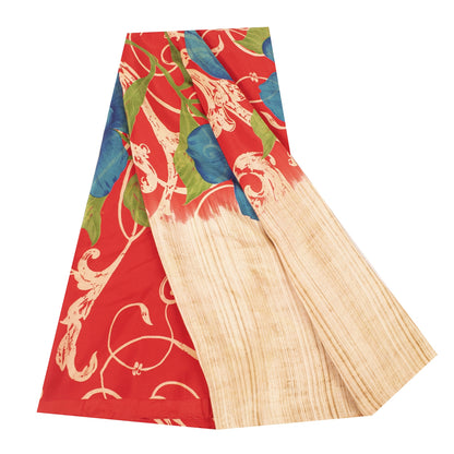 Sanskriti Vintage Sarees Red Pure Crepe Digital Printed Sari 5+yd Craft Fabric
