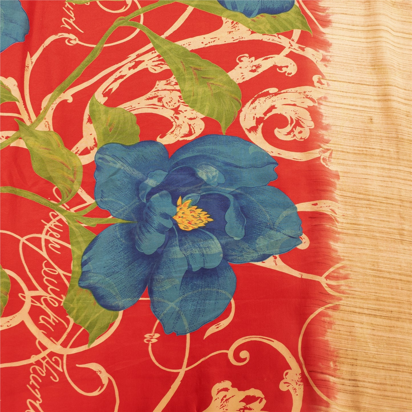 Sanskriti Vintage Sarees Red Pure Crepe Digital Printed Sari 5+yd Craft Fabric