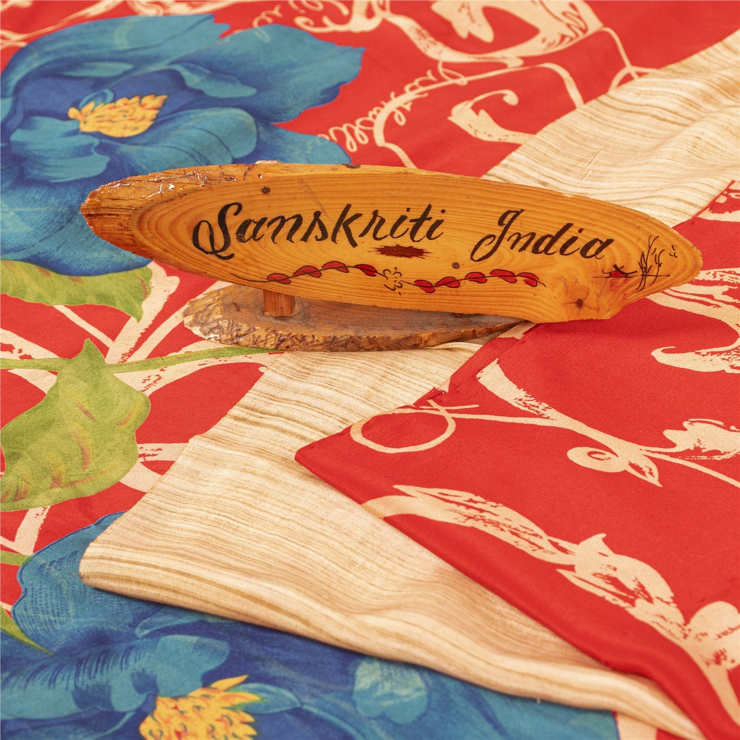 Sanskriti Vintage Sarees Red Pure Crepe Digital Printed Sari 5+yd Craft Fabric