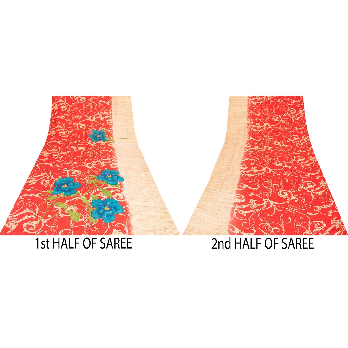 Sanskriti Vintage Sarees Red Pure Crepe Digital Printed Sari 5+yd Craft Fabric