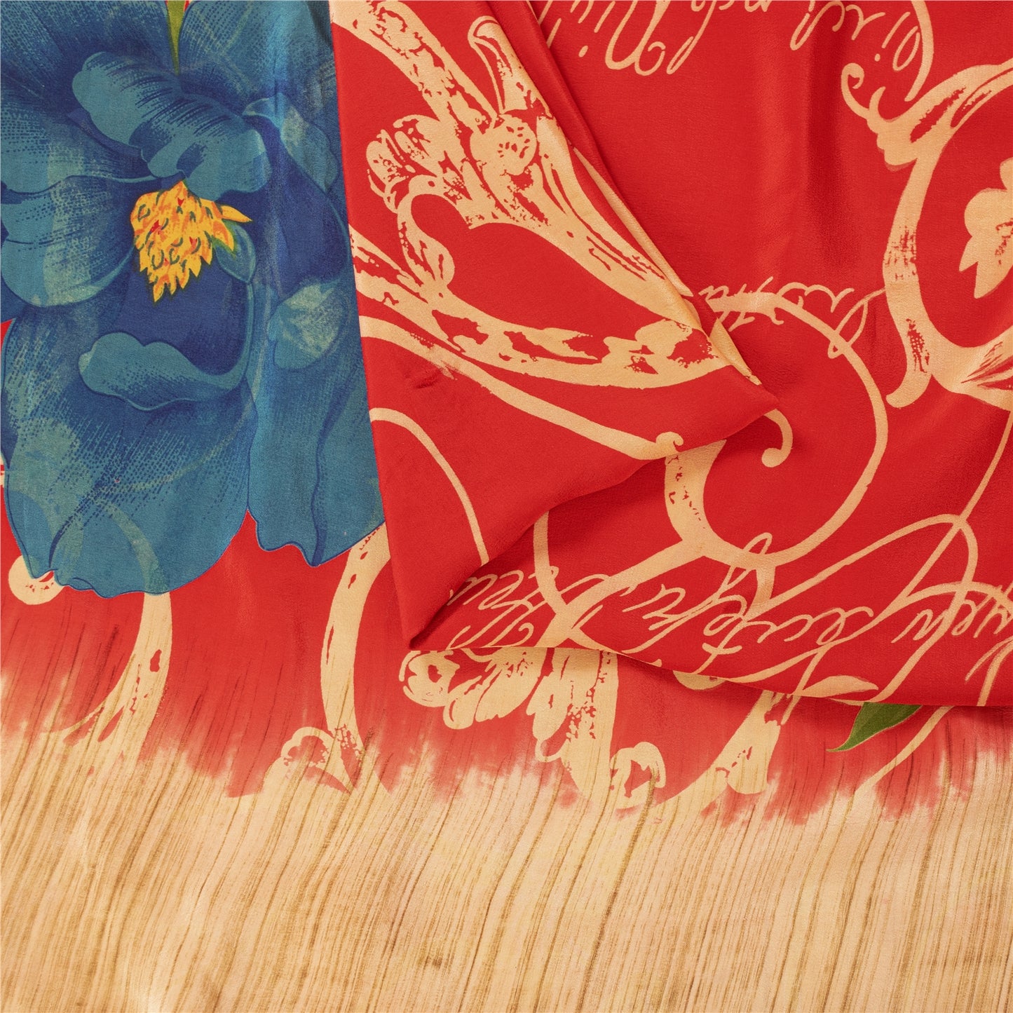 Sanskriti Vintage Sarees Red Pure Crepe Digital Printed Sari 5+yd Craft Fabric