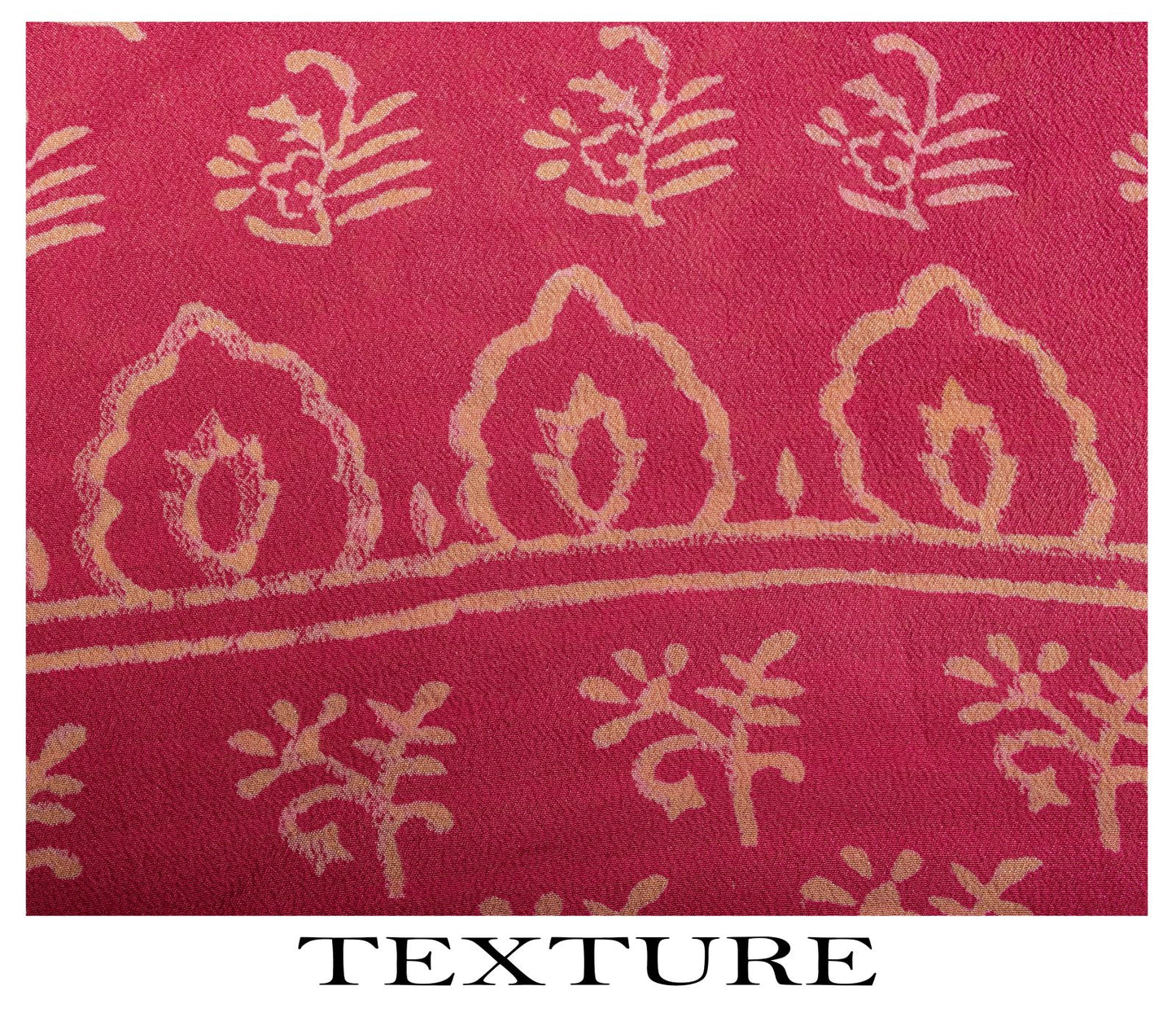 Sanskriti Vintage Saree Pink Pure Crepe Silk Hand Block Printed Sari 6+Yd Fabric