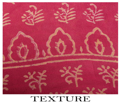 Sanskriti Vintage Saree Pink Pure Crepe Silk Hand Block Printed Sari 6+Yd Fabric