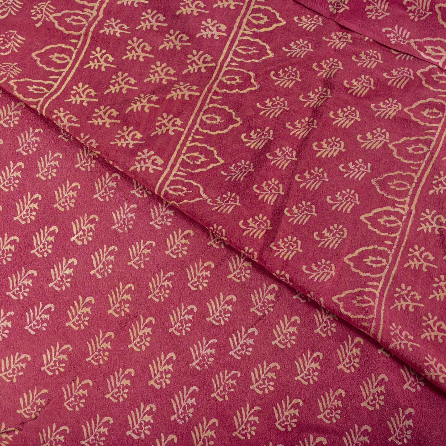 Sanskriti Vintage Saree Pink Pure Crepe Silk Hand Block Printed Sari 6+Yd Fabric