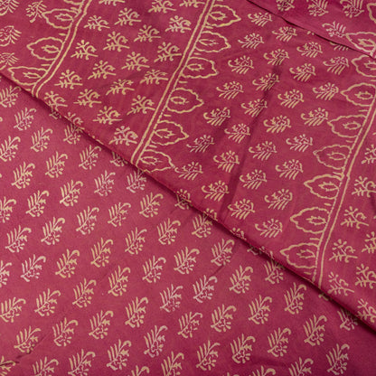 Sanskriti Vintage Saree Pink Pure Crepe Silk Hand Block Printed Sari 6+Yd Fabric