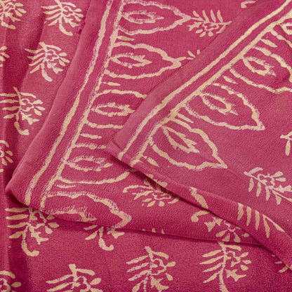 Sanskriti Vintage Saree Pink Pure Crepe Silk Hand Block Printed Sari 6+Yd Fabric