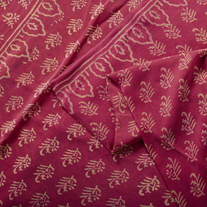 Sanskriti Vintage Saree Pink Pure Crepe Silk Hand Block Printed Sari 6+Yd Fabric
