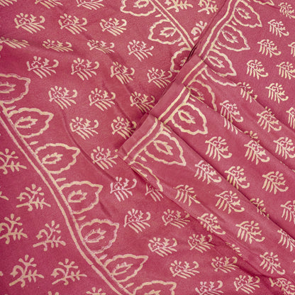 Sanskriti Vintage Saree Pink Pure Crepe Silk Hand Block Printed Sari 6+Yd Fabric