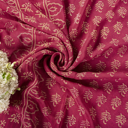 Sanskriti Vintage Saree Pink Pure Crepe Silk Hand Block Printed Sari 6+Yd Fabric