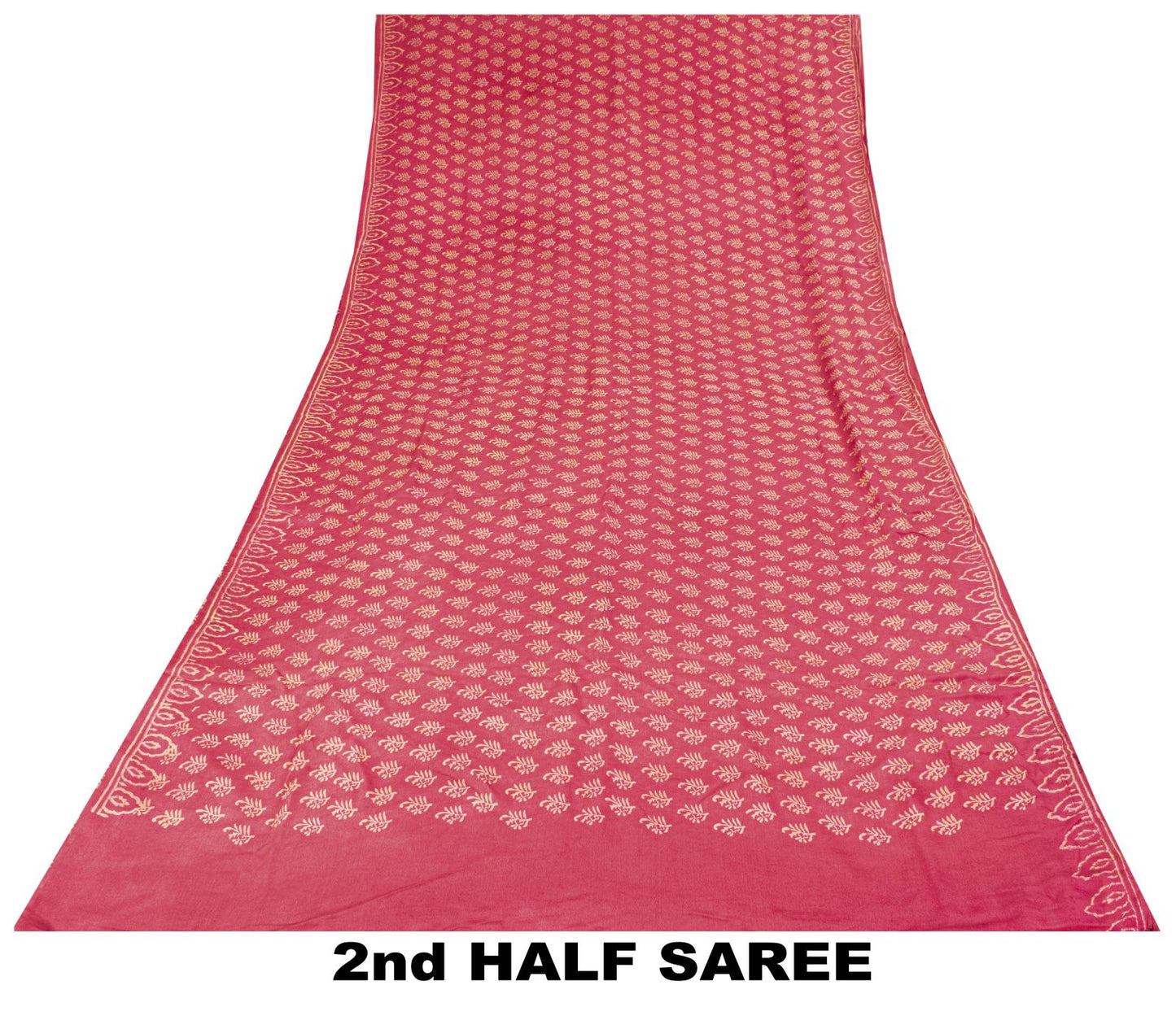 Sanskriti Vintage Saree Pink Pure Crepe Silk Hand Block Printed Sari 6+Yd Fabric
