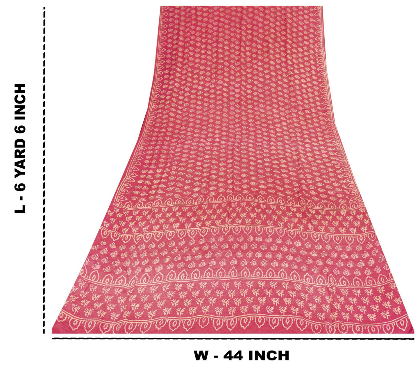 Sanskriti Vintage Saree Pink Pure Crepe Silk Hand Block Printed Sari 6+Yd Fabric