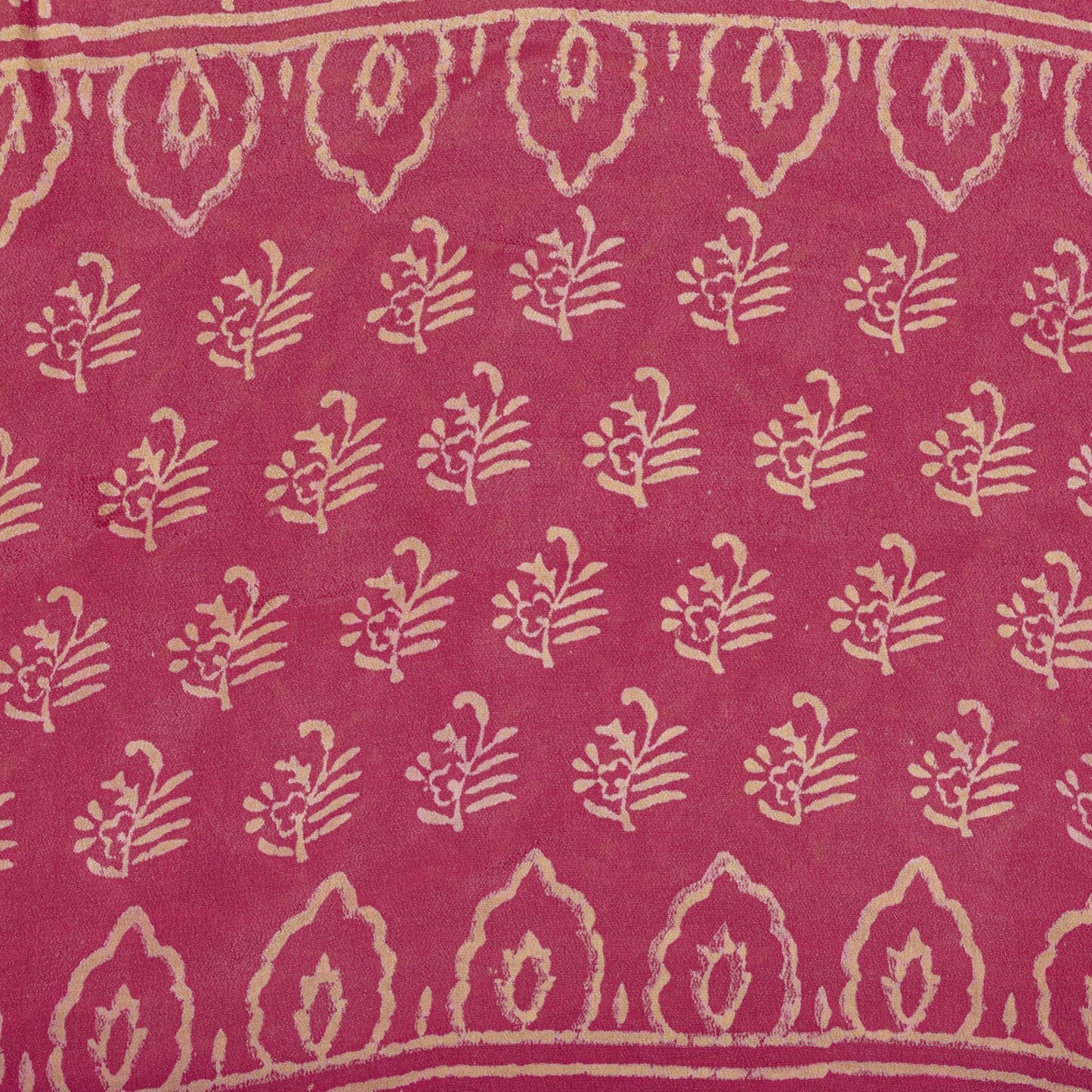 Sanskriti Vintage Saree Pink Pure Crepe Silk Hand Block Printed Sari 6+Yd Fabric