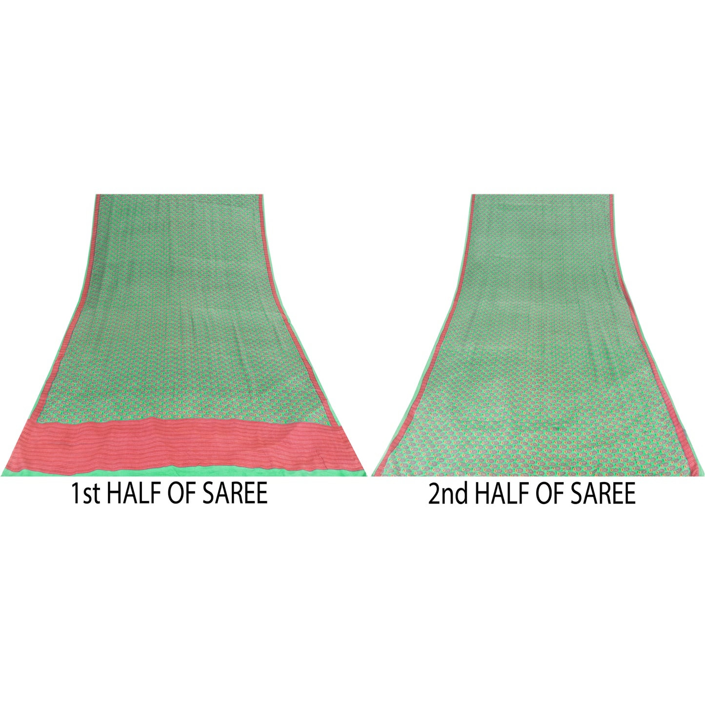 Sanskriti Vintage Sarees Green Pure Crepe Floral Printed Sari 5+yd Craft Fabric